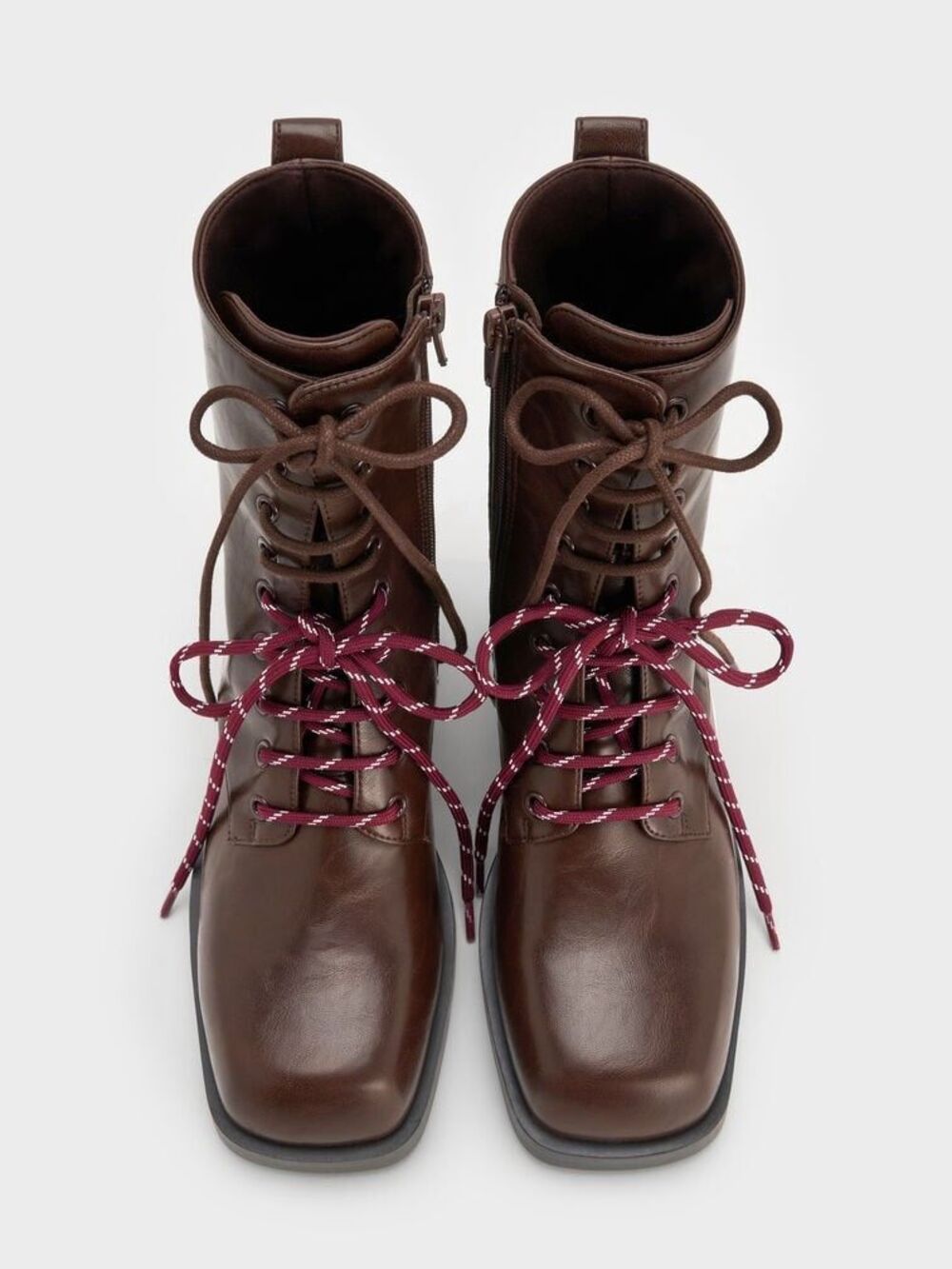 ✨Charles & Keith Logan Double-Lace Calf Sz 36 Boots - Dark Brown✨ - Picture 2 of 11